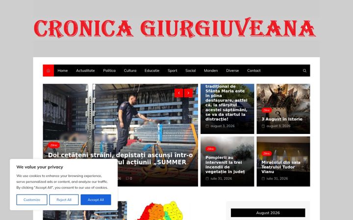 Screenshot of cronicagiurgiuveana.ro