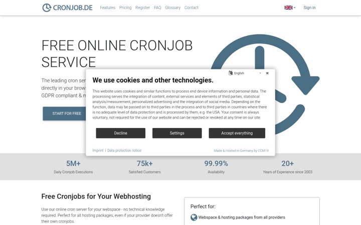 Screenshot of cronjob.de
