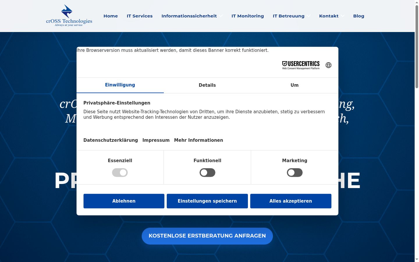 Screenshot van de toestemmingsbanner zoals getoond vóór enige interactie