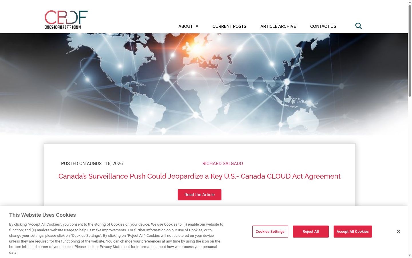 Screenshot of the consent banner shown before any interaction