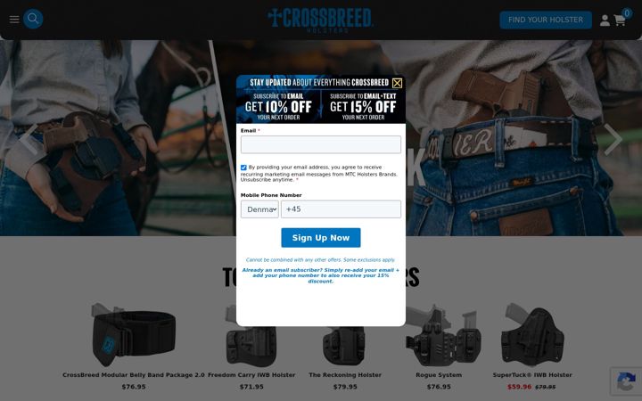 Screenshot of crossbreedholsters.com