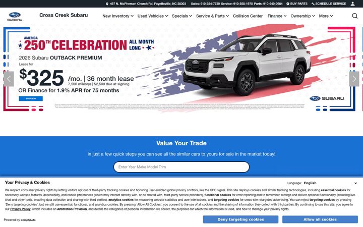 Screenshot of crosscreeksubaru.com