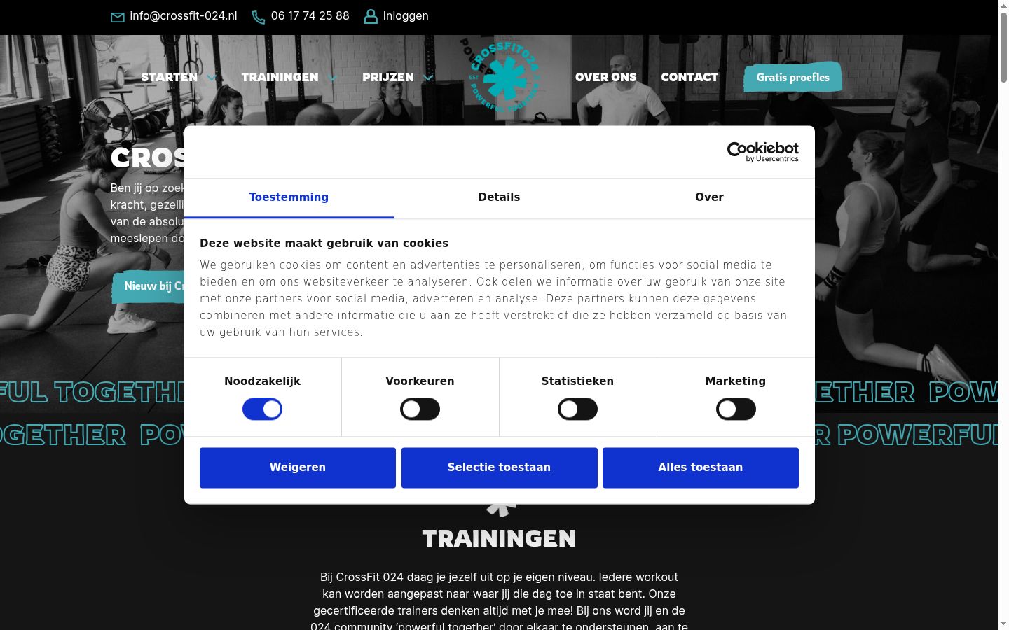 Captura de ecrã do banner de consentimento apresentado antes de qualquer interação