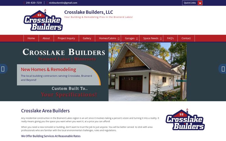 Screenshot of crosslakebuilders.com