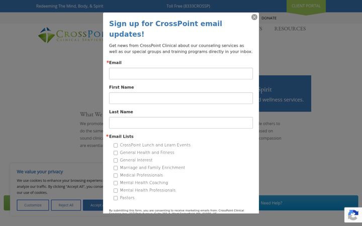 Screenshot di crosspointclinical.org