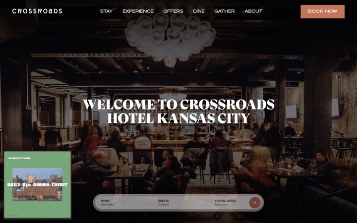 Screenshot of crossroadshotelkc.com