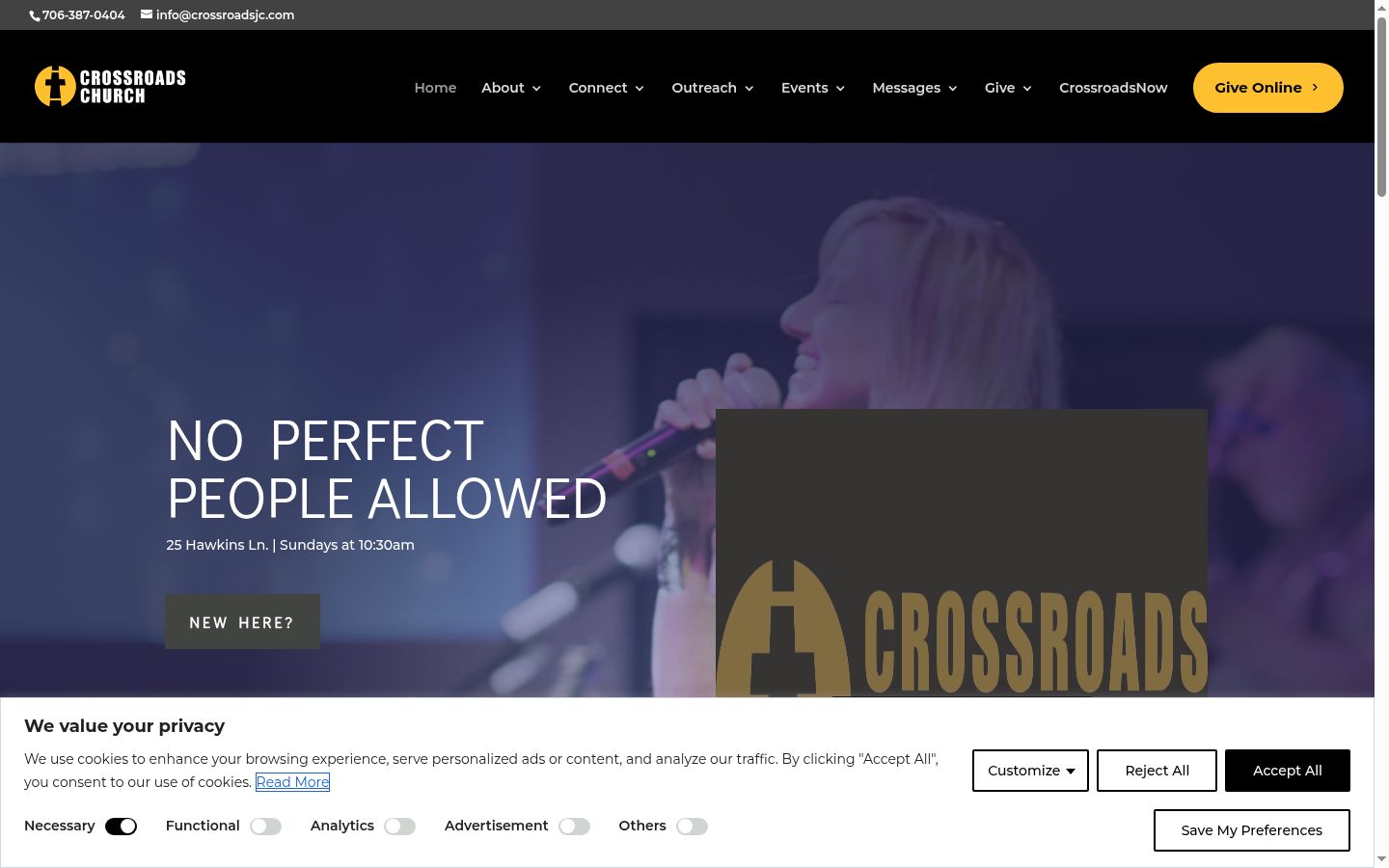 Screenshot del banner di consenso mostrato prima di qualsiasi interazione