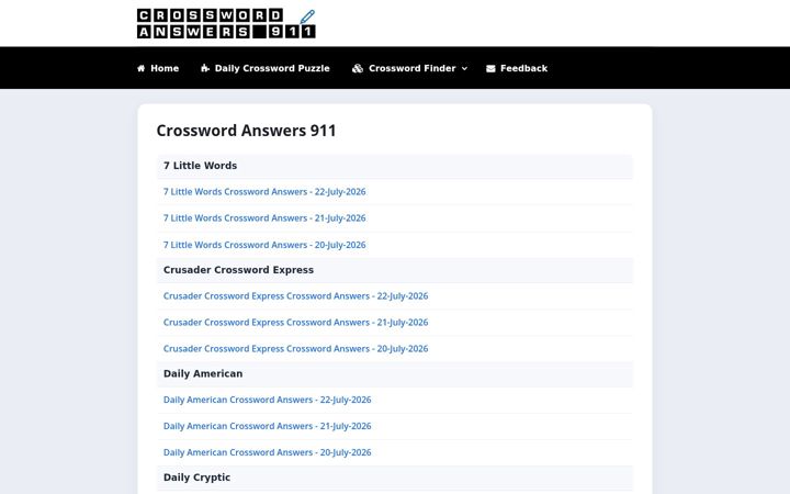 Screenshot of crosswordanswers911.net