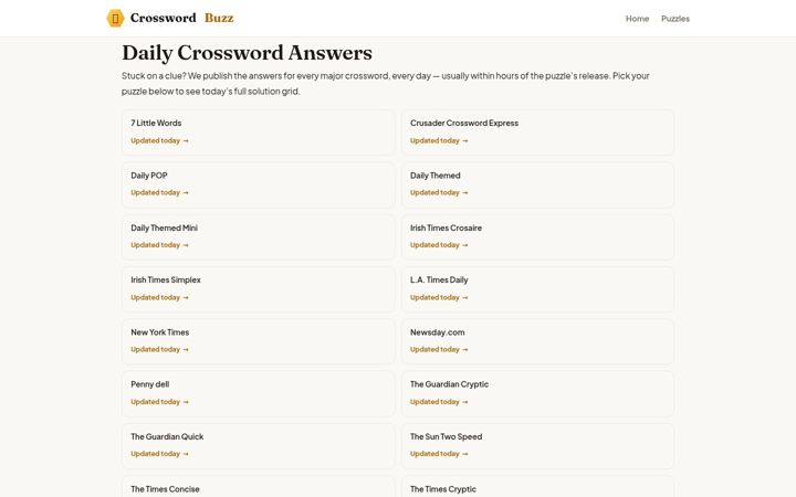 Screenshot of crosswordbuzz.com