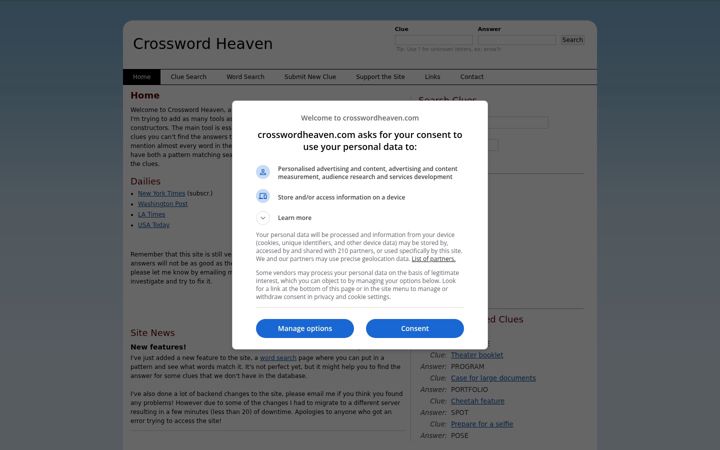 Screenshot of crosswordheaven.com