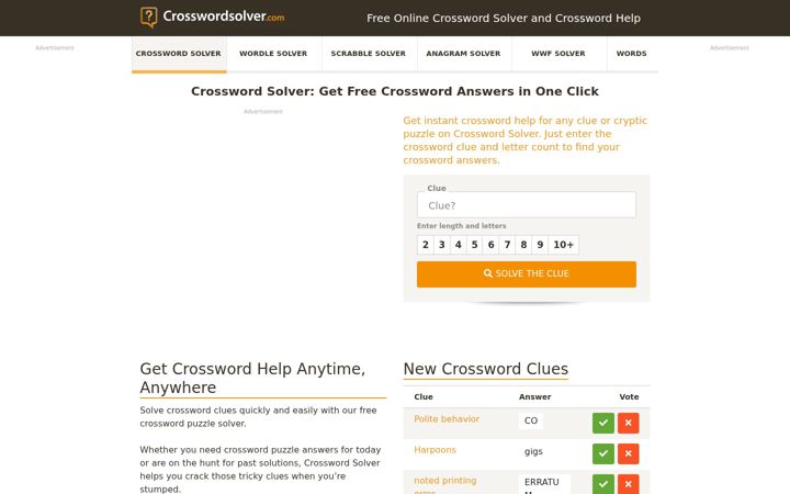 Skjermbilde av crosswordsolver.com