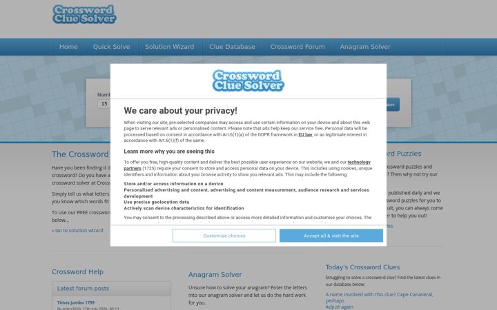 Screenshot of crosswordsolver.org