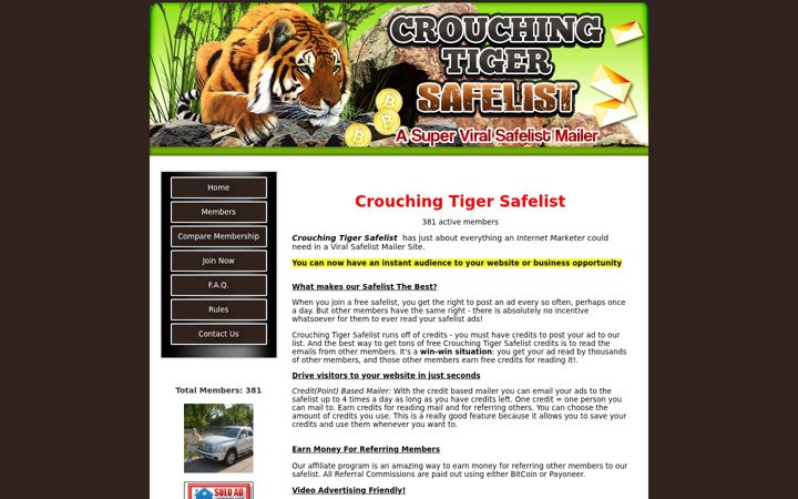 Screenshot of crouchingtigersafelist.com