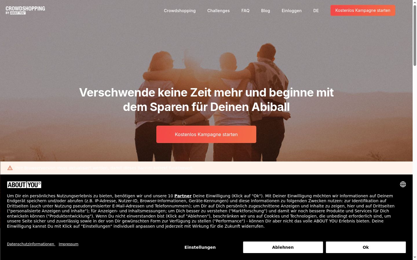 Screenshot des Einwilligungsbanners vor jeglicher Interaktion