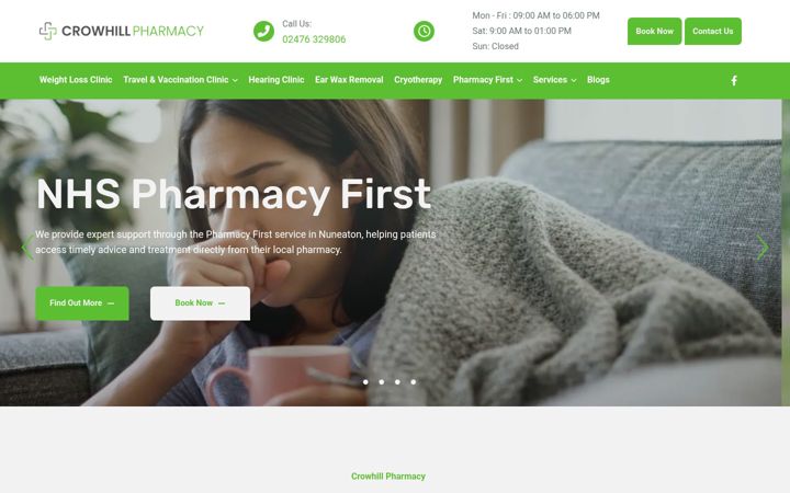 Screenshot ta' crowhillpharmacy.co.uk