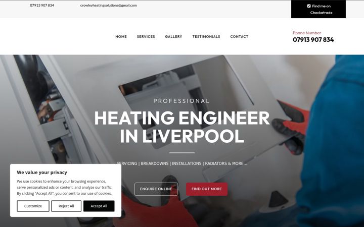 Screenshot ta' crowleyheatingsolutions.co.uk