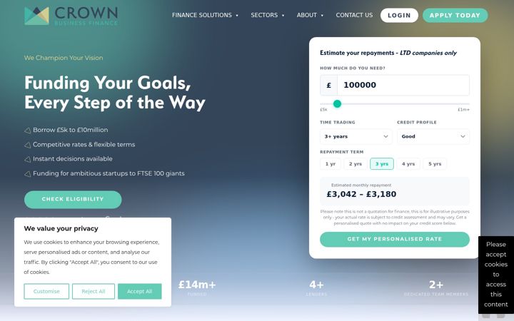 Екранна снимка на crownbusinessfinance.co.uk
