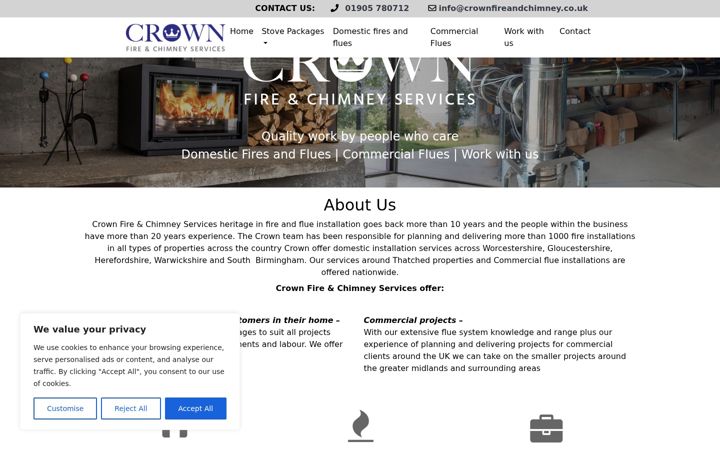 Screenshot of crownfireandchimney.co.uk