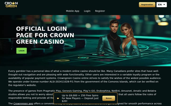 Screenshot of crowngreen-casino.org