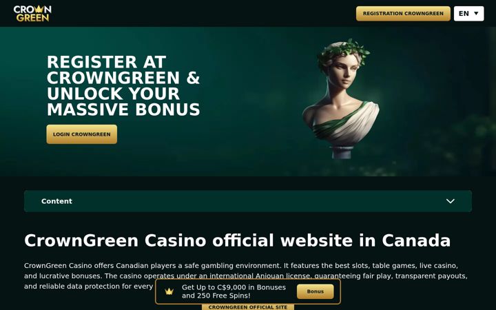 Екранна снимка на crowngreen-official-casino.com