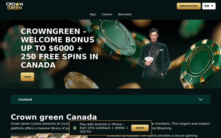 Képernyőkép: crowngreencasino.net