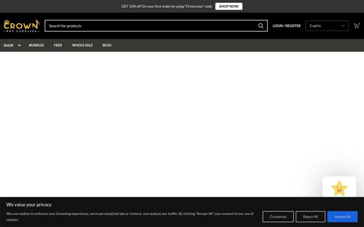 Screenshot of crownpetsupplies.com