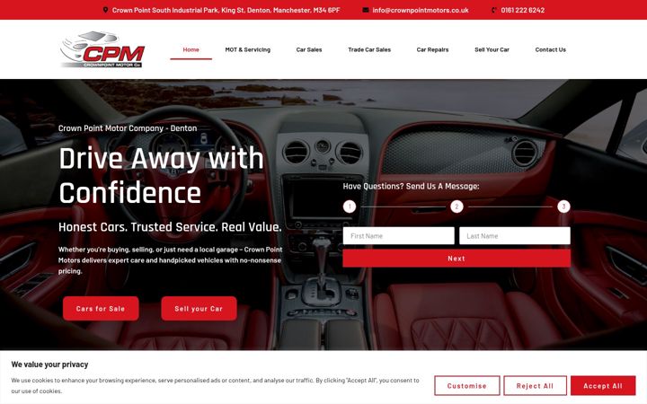 Screenshot of crownpointmotors.co.uk