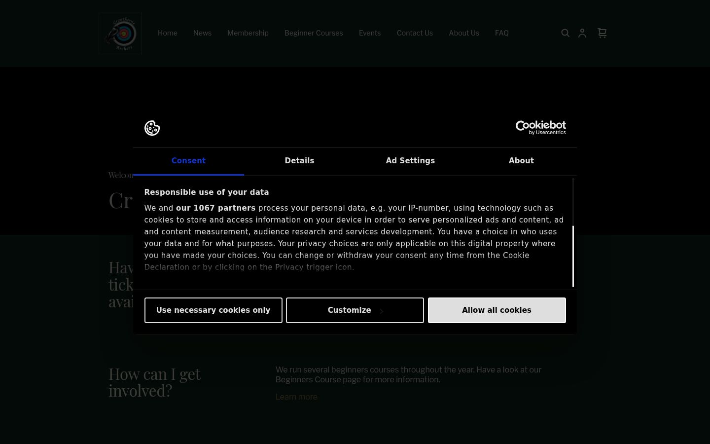 Screenshot des Einwilligungsbanners vor jeglicher Interaktion
