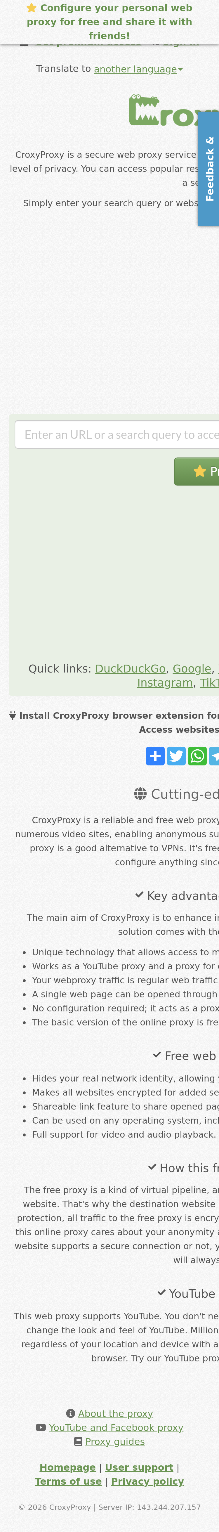 Mobile screenshot of croxyproxy.com