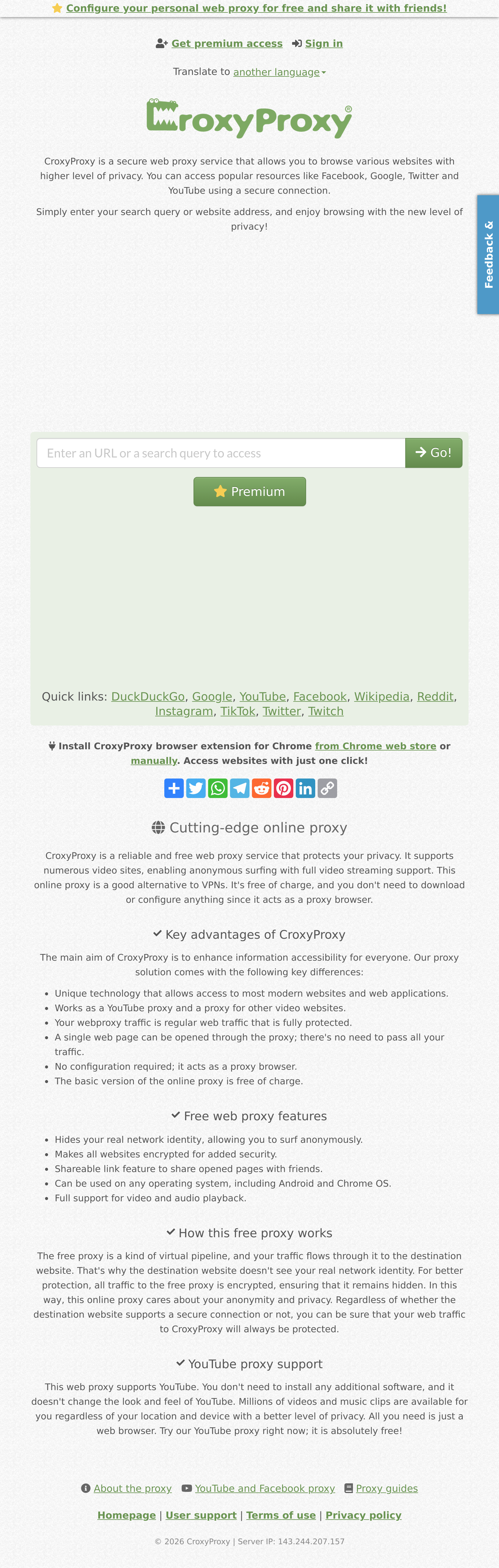Tablet screenshot of croxyproxy.com