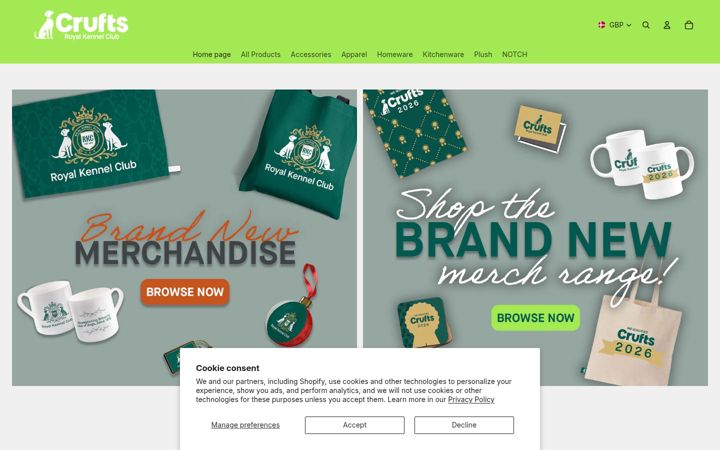 Snímek obrazovky cruftsofficialshop.com