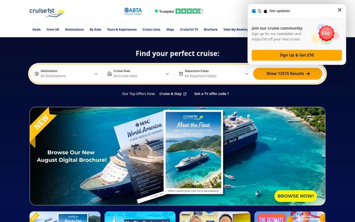 Screenshot of cruise1st.co.uk