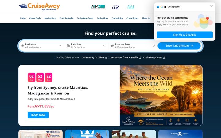 Screenshot of cruiseaway.com.au