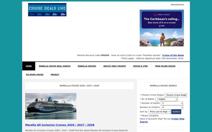 Screenshot of cruisedealslive.co.uk
