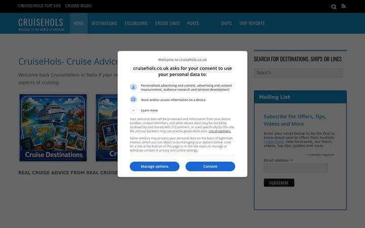 Screenshot of cruisehols.co.uk
