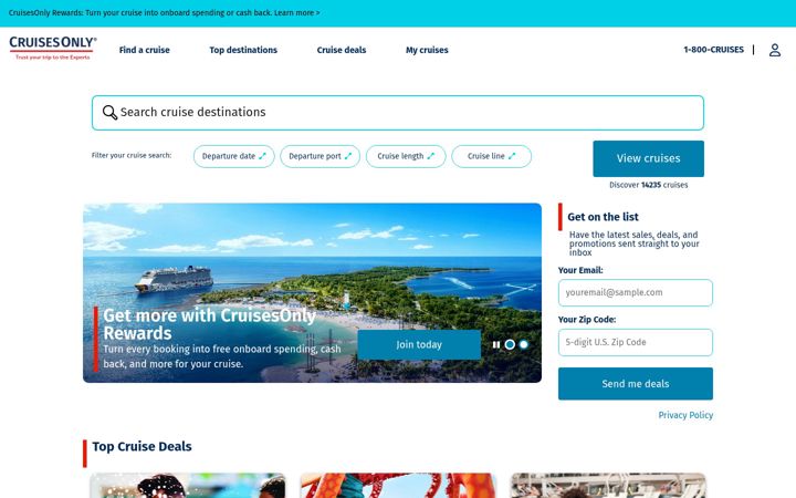 Screenshot of cruisesonly.com