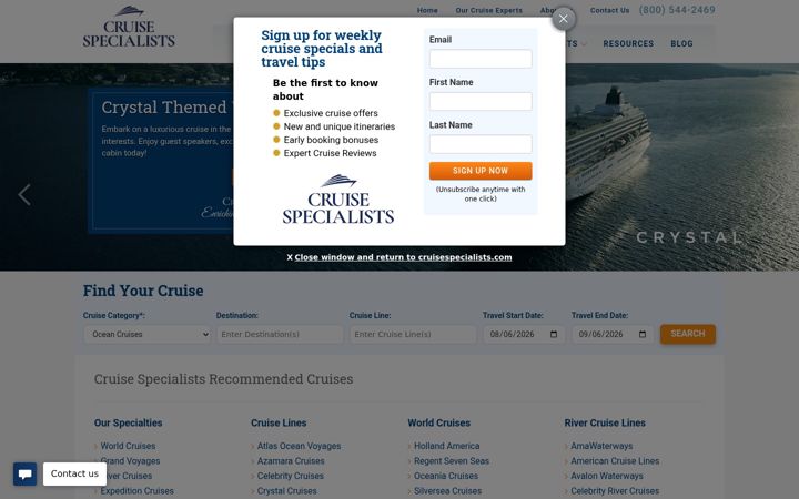 Screenshot of cruisespecialists.com