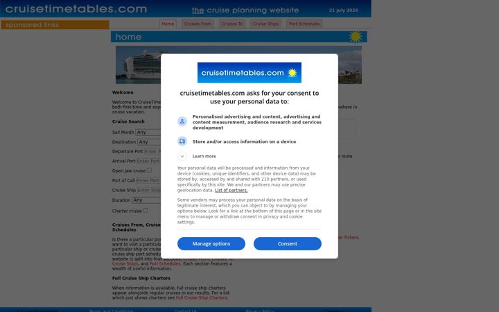 Ekrano kopija cruisetimetables.com