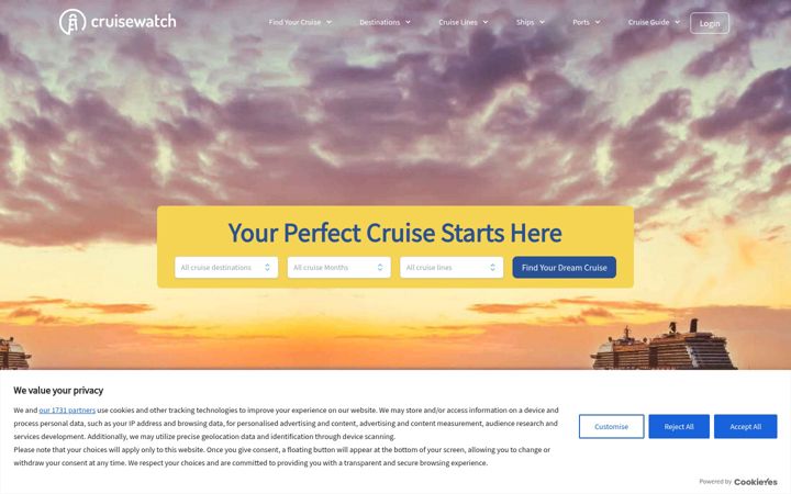 Screenshot of cruisewatch.com