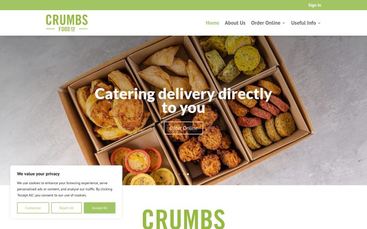 Screenshot of crumbsdelivered.co.uk