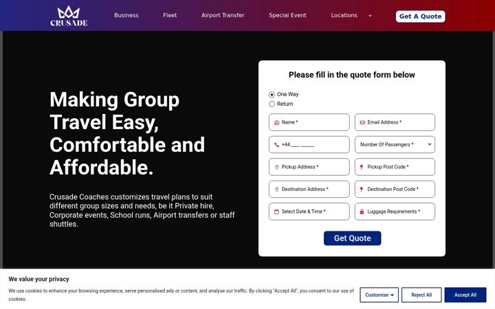 Screenshot of crusadecoaches.com
