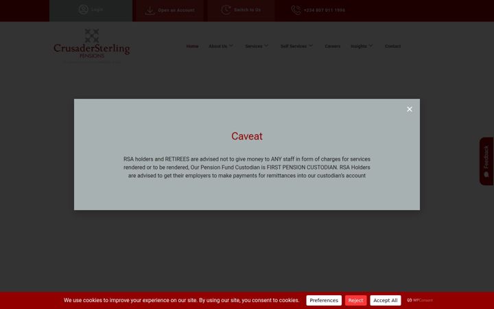 Screenshot of crusaderpensions.com
