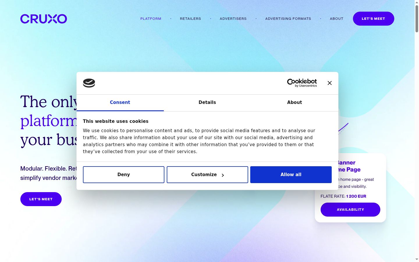 Screenshot of the consent banner shown before any interaction