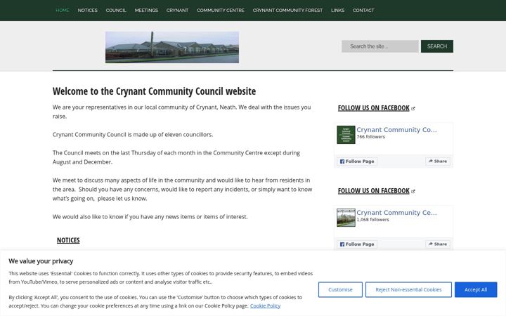 Screenshot of crynantcommunitycouncil.org