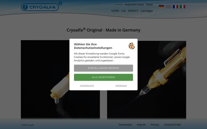 Screenshot of cryoalfa.de