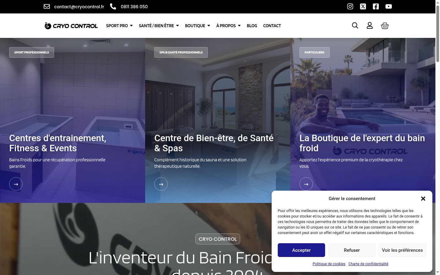 Capture d'écran de la bannière de consentement affichée avant toute interaction