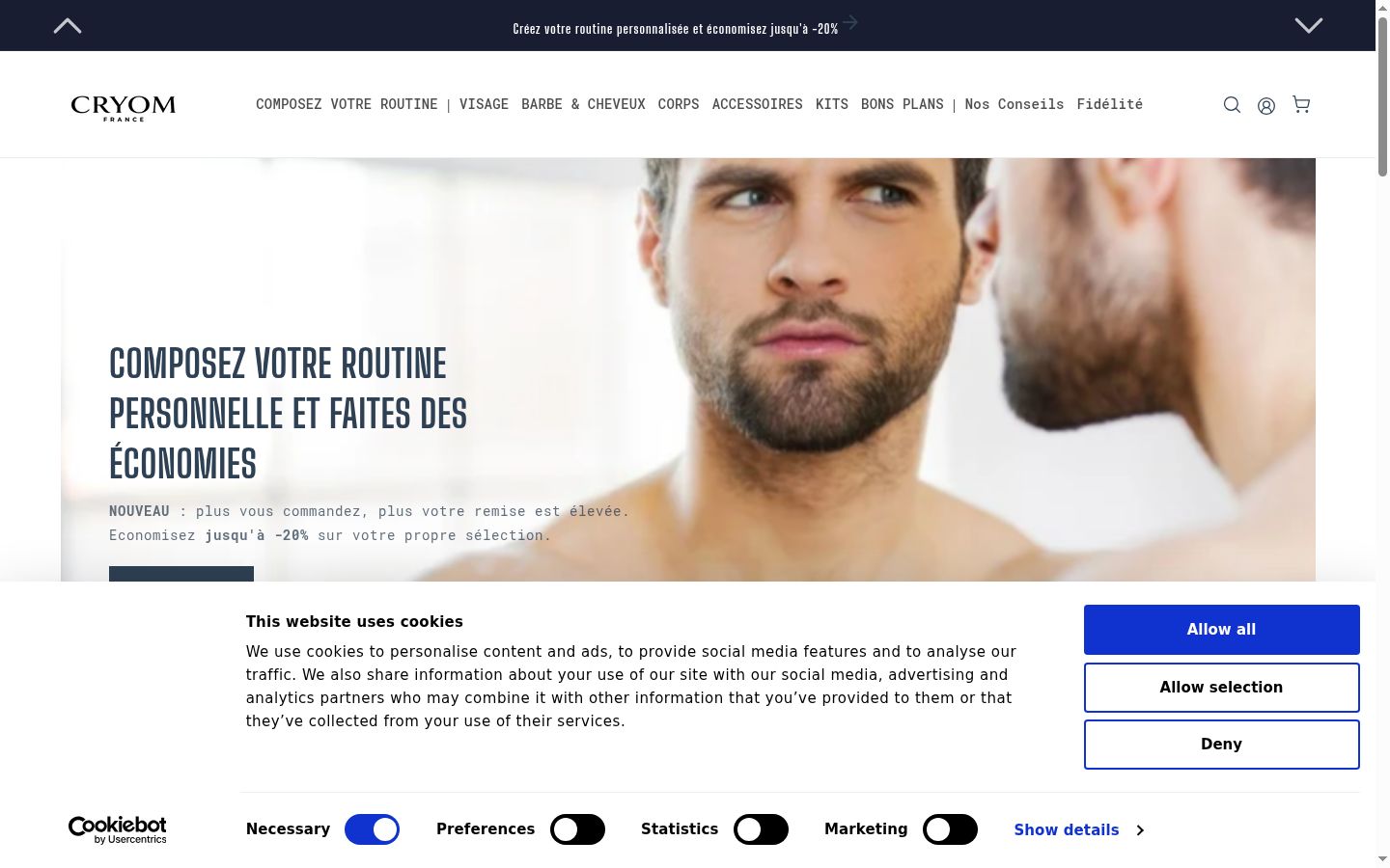 Screenshot del banner di consenso mostrato prima di qualsiasi interazione
