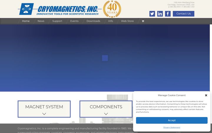 Screenshot of cryomagnetics.com