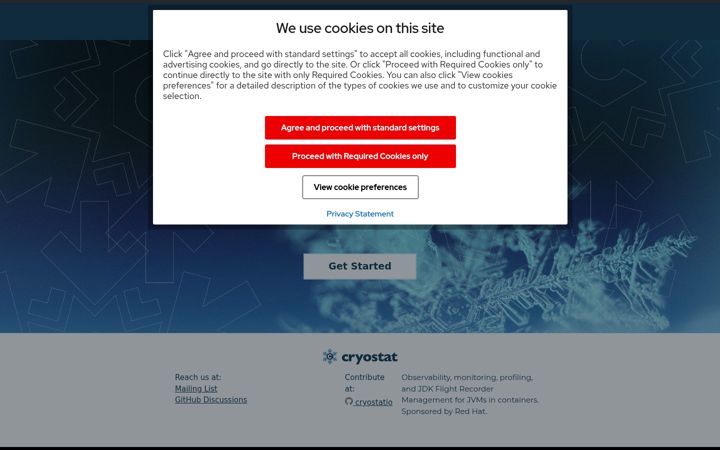 Screenshot of cryostat.io