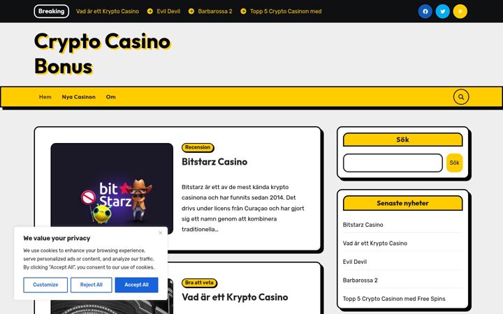 Screenshot of cryptocasinobonus.se